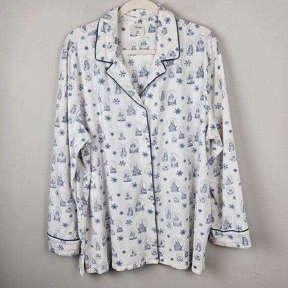 Soma sz XXL pajama top white blue snowflake snow globe Long sleeve Buttons up - Picture 1 of 11